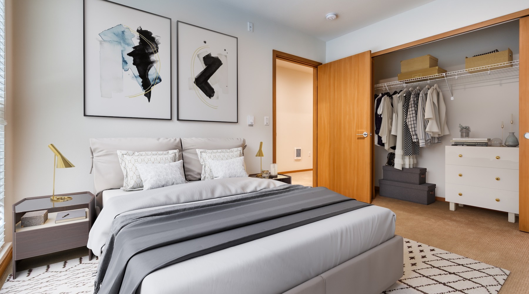 Generous bedroom offerings to fit every family a bedroom with a nightstand, dresser and a closet